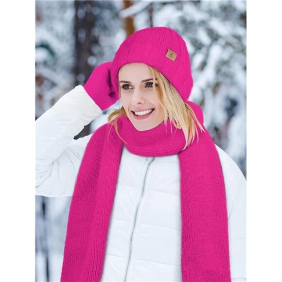 Women\'s Winter Beanie Hat Scarf Gloves